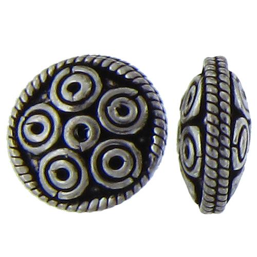 Sterling Silver Oxidized, 13.7mm Width by 13.7mm Length by 6.2mm Height, Fancy Saucer Bali Bead. Quantity per pack: 2 Pieces.