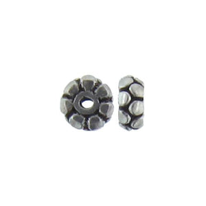 Sterling Silver Oxidized, 6.0mm Width by 6.0mm Length by 2.5mm Height, Fancy Saucer Bali Bead. Quantity per pack: 15 Pieces.