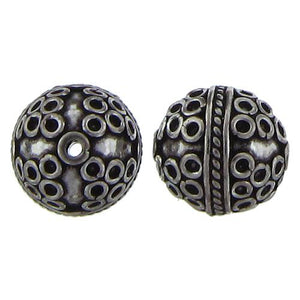 Sterling Silver Oxidized, 12.4mm Width by 12.5mm Length by 13.4mm Height, Fancy Round Bali Bead. Quantity per pack: 3 Pieces.