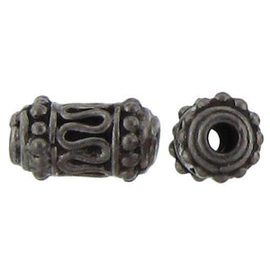 Sterling Silver Oxidized, 7.4mm Width by 7.3mm Length by 13.4mm Height, Fancy Cylinder Bali Bead. Quantity per pack: 4 Pieces.