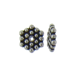 Sterling Silver, 7.4mm Width by 1.7mm Thickness, Hexagon Daisy Bali Bali Bead. Quantity per pack: 20 Pieces.