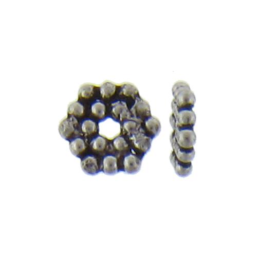 Sterling Silver, 8.1mm Width by 1.8mm Thickness, Hexagon Daisy Bali Bali Bead. Quantity per pack: 16 Pieces.