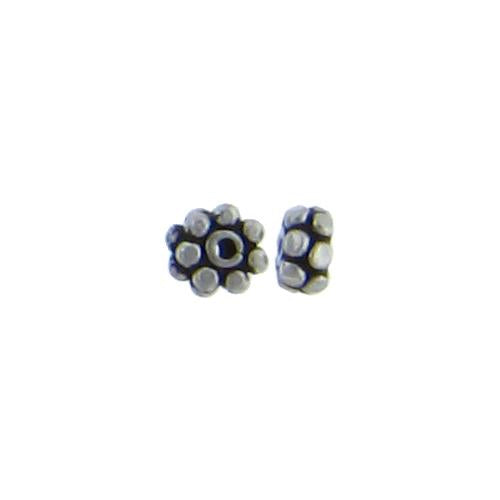 Sterling Silver Oxidized, 4.4mm Width by 4.3mm Length by 2.1mm Height, Flower Bali Bead. Quantity per pack: 52 Pieces.