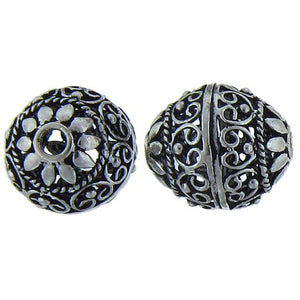 Sterling Silver Oxidized, 17.0mm Width by 17.0mm Length by 19.3mm Height, Round Bali Bead. Quantity per pack: 2 Pieces.