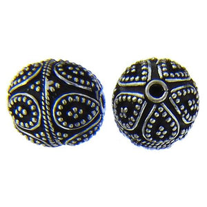 Sterling Silver Oxidized, 13.0mm Width by 13.2mm Length by 13.6mm Height, Round Bali Bead. Quantity per pack: 2 Pieces.