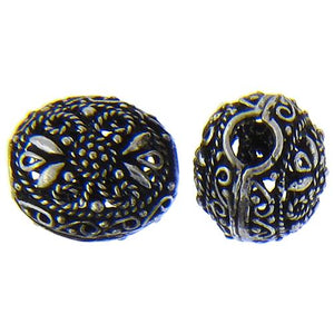 Sterling Silver Oxidized, 13.9mm Width by 13.0mm Length by 15.2mm Height, Round Bali Bead. Quantity per pack: 3 Pieces.