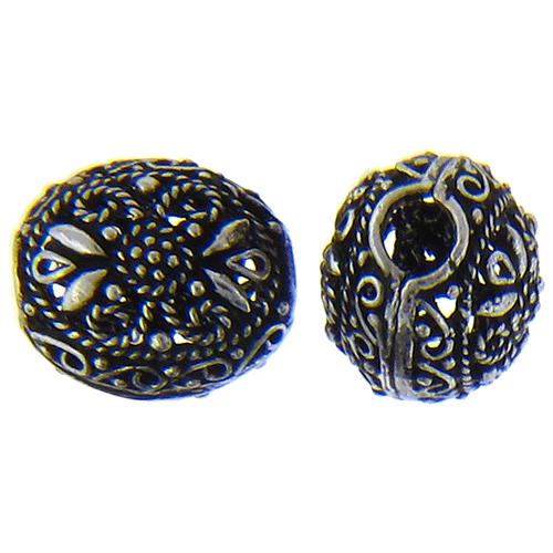 Sterling Silver Oxidized, 13.9mm Width by 13.0mm Length by 15.2mm Height, Round Bali Bead. Quantity per pack: 3 Pieces.