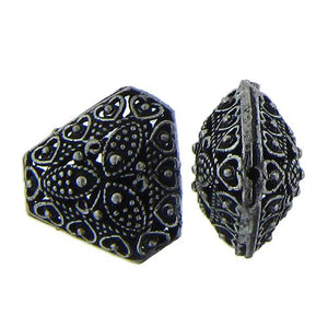 Sterling Silver Oxidized, 21.0mm Width by 13.2mm Length by 18.2mm Height, Triangle Bali Bead. Quantity per pack: 2 Pieces.