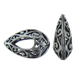 Sterling Silver Oxidized, 13.3mm Width by 8.8mm Length by 21.1mm Height, Teardrop Bali Bead. Quantity per pack: 5 Pieces.