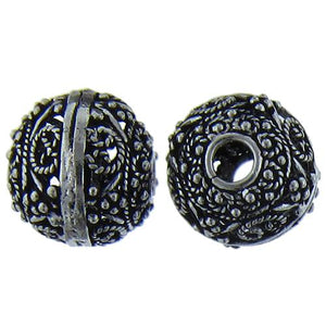 Sterling Silver Oxidized, 15.6mm Width by 15.6mm Length by 14.5mm Height, Round Bali Bead. Quantity per pack: 3 Pieces.