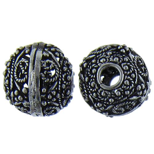 Sterling Silver Oxidized, 15.6mm Width by 15.6mm Length by 14.5mm Height, Round Bali Bead. Quantity per pack: 3 Pieces.