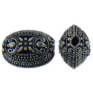 Sterling Silver Oxidized, 16.4mm Width by 13.0mm Length by 21.0mm Height, Oval Bali Bead. Quantity per pack: 2 Pieces.