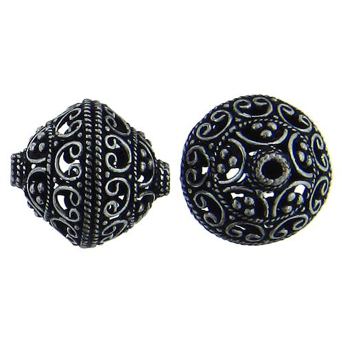 Sterling Silver Oxidized, 18.1mm Width by 18.0mm Length by 19.5mm Height, Saucer Bali Bead. Quantity per pack: 2 Pieces.