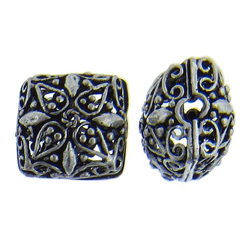 Sterling Silver Oxidized, 14.5mm Width by 12.5mm Length by 14.5mm Height, Square Bali Bead. Quantity per pack: 3 Pieces.