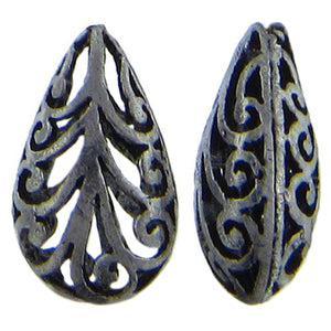 Sterling Silver Oxidized, 12.5mm Width by 9.0mm Length by 19.5mm Height, Teardrop Bali Bead. Quantity per pack: 4 Pieces.