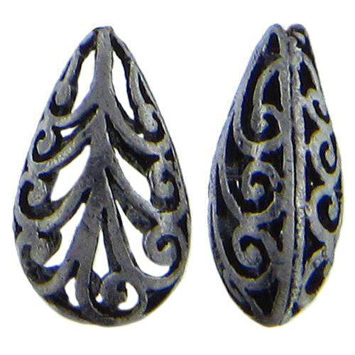 Sterling Silver Oxidized, 12.5mm Width by 9.0mm Length by 19.5mm Height, Teardrop Bali Bead. Quantity per pack: 4 Pieces.