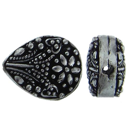 Sterling Silver Oxidized, 13.6mm Width by 8.4mm Length by 17.1mm Height, Teardrop Bali Bead. Quantity per pack: 2 Pieces.