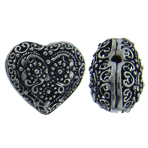 Sterling Silver Oxidized, 19.6mm Width by 13.0mm Length by 18.9mm Height, Heart Bali Bead. Quantity per pack: 2 Pieces.