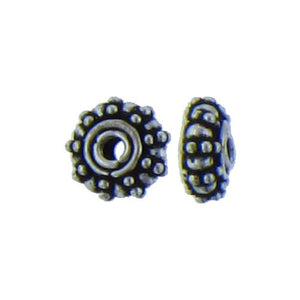 Sterling Silver Oxidized, 7.6mm Width by 7.9mm Length by 3.6mm Height, Round Bali Bead. Quantity per pack: 15 Pieces.