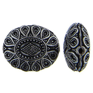 Sterling Silver Oxidized, 22.0mm Width by 12.3mm Length by 27.9mm Height, Oval Bali Bead. Quantity per pack: 1 Piece.