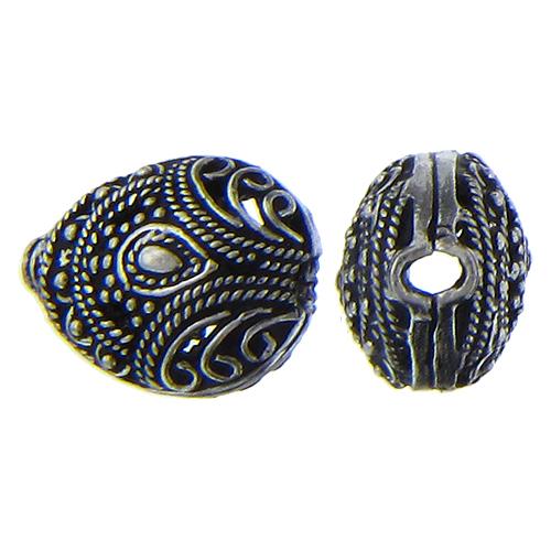 Sterling Silver Oxidized, 14.8mm Width by 11.6mm Length by 17.4mm Height, Teardrop Bali Bead. Quantity per pack: 2 Pieces.