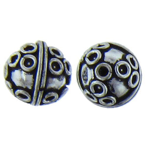 Sterling Silver Oxidized, 10.7mm Width by 10.7mm Length by 10.5mm Height, Round Bali Bead. Quantity per pack: 5 Pieces.