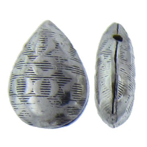 Sterling Silver Oxidized, 12.0mm Width by 6.1mm Length by 16.6mm Height, Stamped Textured Teardrop Bali Bead. Quantity per pack: 6 Pieces.