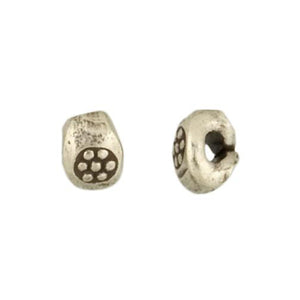 Fine Silver, Hill Tribe Bead, 5.3mm Width by 4.0mm Length by 3.9mm Height, Stamped Roundel Bead. Quantity per pack: 25 Pieces.