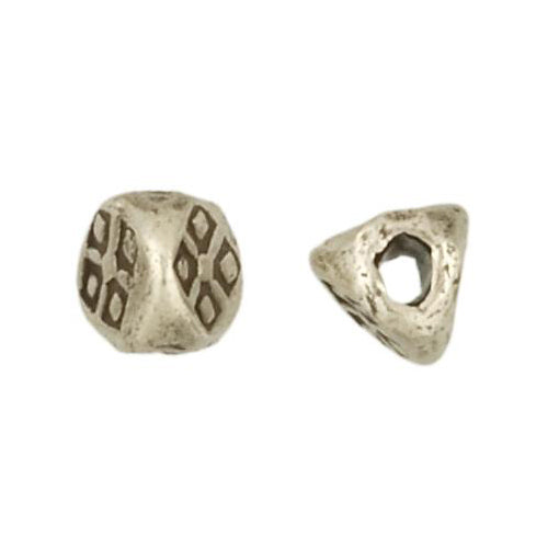 Fine Silver, Hill Tribe Bead, 5.0mm Width by 5.0mm Length by 4.8mm Height, Stamped Triangle Bead. Quantity per pack: 16 Pieces.