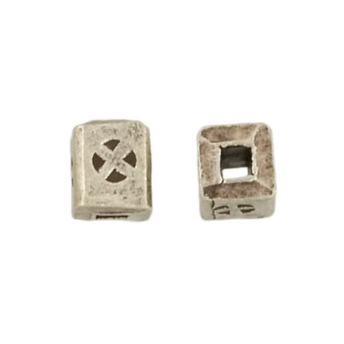 Fine Silver, Hill Tribe Bead, 4.2mm Width by 4.2mm Length by 4.7mm Height, Stamped Square Bead. Quantity per pack: 17 Pieces.