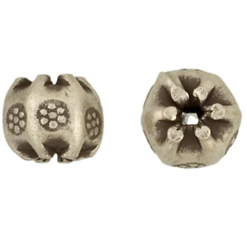 Fine Silver, Hill Tribe Bead, 7.2mm Width by 7.2mm Length by 5.7mm Height, Stamped Fancy Roundel Bead. Quantity per pack: 20 Pieces.