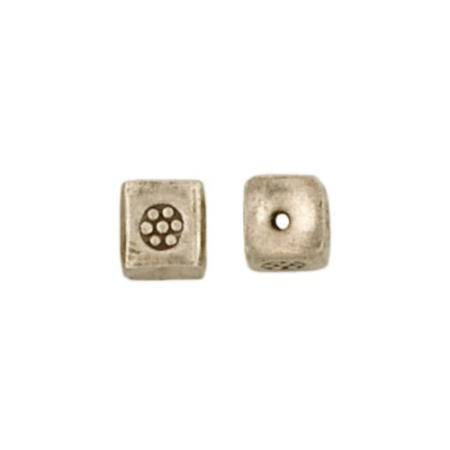 Fine Silver, Hill Tribe Bead, 7.7mm Width by 7.9mm Length by 7.7mm Height, Stamped Square Bead. Quantity per pack: 5 Pieces.