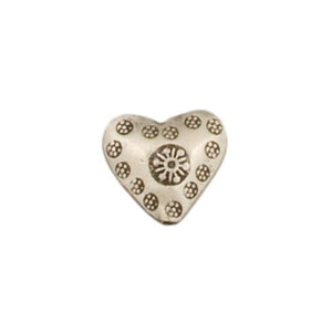 Fine Silver, Hill Tribe Bead, 15.8mm Width by 7.1mm Length by 14.3mm Height, Stamped Puffy Heart Bead. Quantity per pack: 5 Pieces.