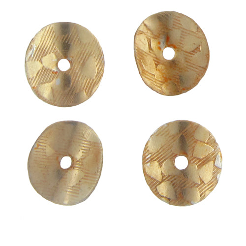 Sterling Silver Gold Plated, 9.4mm Width by 10.0mm Length by 2.1mm Height, Textured Wavy Disc Bali Bead. Quantity per pack: 10 Pieces.