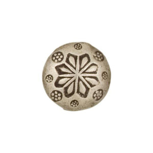 Fine Silver, Hill Tribe Bead, 19.1mm Width by 11.7mm Length by 19.3mm Height, Stamped Puffy Saucer Bead. Quantity per pack: 2 Pieces.