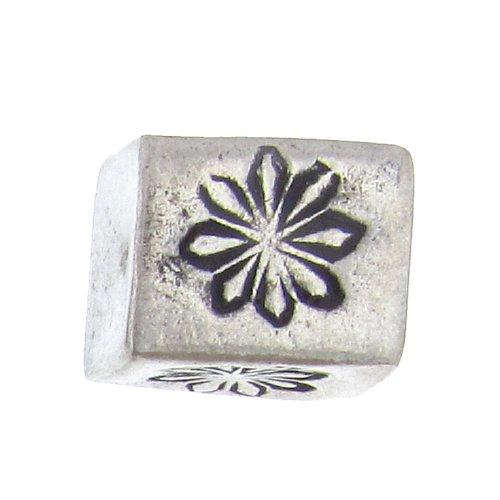 Fine Silver, Hill Tribe Bead, 16.6mm Width by 17.2mm Length by 18.8mm Height, Stamped Square Bead. Quantity per pack: 1 Piece.