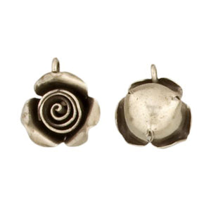 Fine Silver, Hill Tribe, 15.3mm Width by 12.7mm Length by 17.6mm Height, Rosebud Pendant. Quantity Per Pack: 2 Pieces.