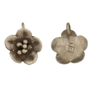 Fine Silver, Hill Tribe, 16.2mm Width by 5.2mm Length by 18.8mm Height, Flower Charm. Quantity Per Pack: 2 Pieces.