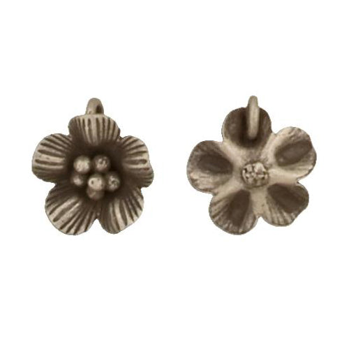 Fine Silver, Hill Tribe, 14.5mm Width by 6.5mm Length by 15.7mm Height, Flower Pendant. Quantity Per Pack: 2 Pieces.