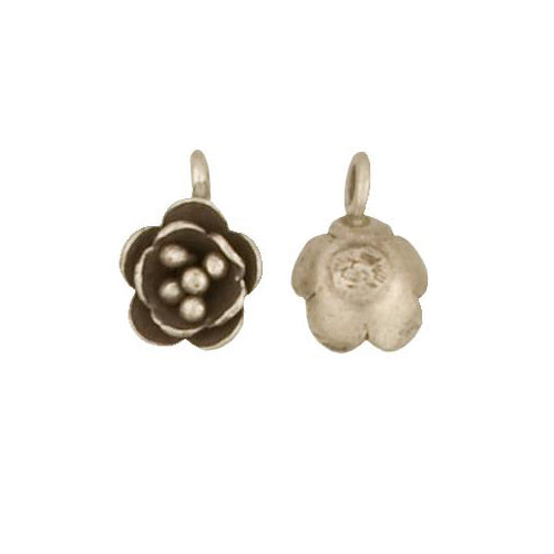 Fine Silver, Hill Tribe, 10.4mm Width by 5.5mm Length by 14.8mm Height, Flower Charm. Quantity Per Pack: 4 Pieces.