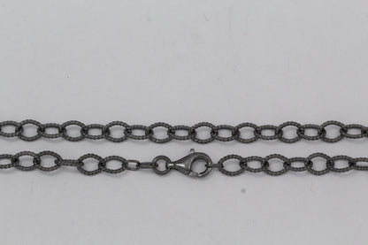 Sterling Silver Black Diamond, 5.4mm Width by 7.2mm Length, 24 Inch Twisted Cable Chain with 11.0mm Length by 3.0mm Thick, Trigger Lobster Clasp. Quantity Per Pack: 1 Piece.