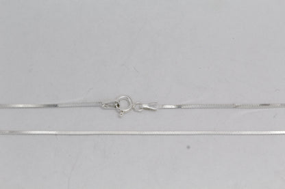 Sterling Silver, 1.0mm Width / Length, 16 Inch Square Regular Snake Chain with 6.0mm Width / Length by 1.4mm Thick, Smooth Spring Ring Clasp and Tags Ends. Quantity Per Pack: 1 Piece.