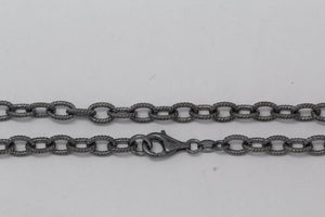 Sterling Silver Black Diamond, 5.8mm Width by 8.4mm Length, 24 Inch Twisted Cable Chain with 13.0mm Length by 3.0mm Thick, Trigger Lobster Clasp. Quantity Per Pack: 1 Piece.