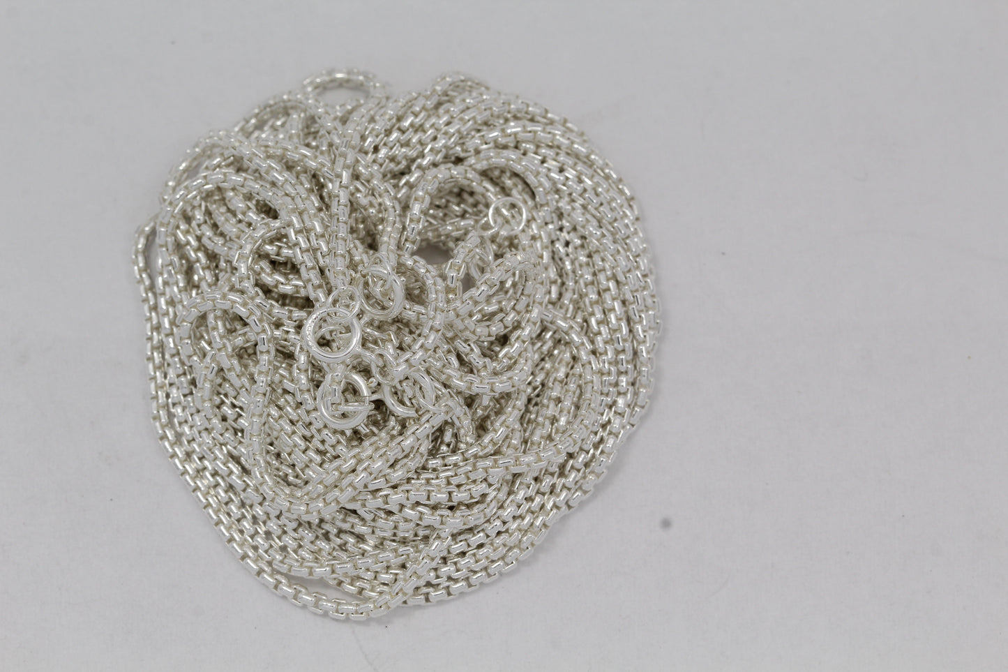 Sterling Silver, 1.8mm Width / Length, 24 Inch Rounded Box Chain with 6.0mm Width / Length by 1.4mm Thick, Smooth Spring Ring Clasp. Quantity Per Pack: 1 Piece.