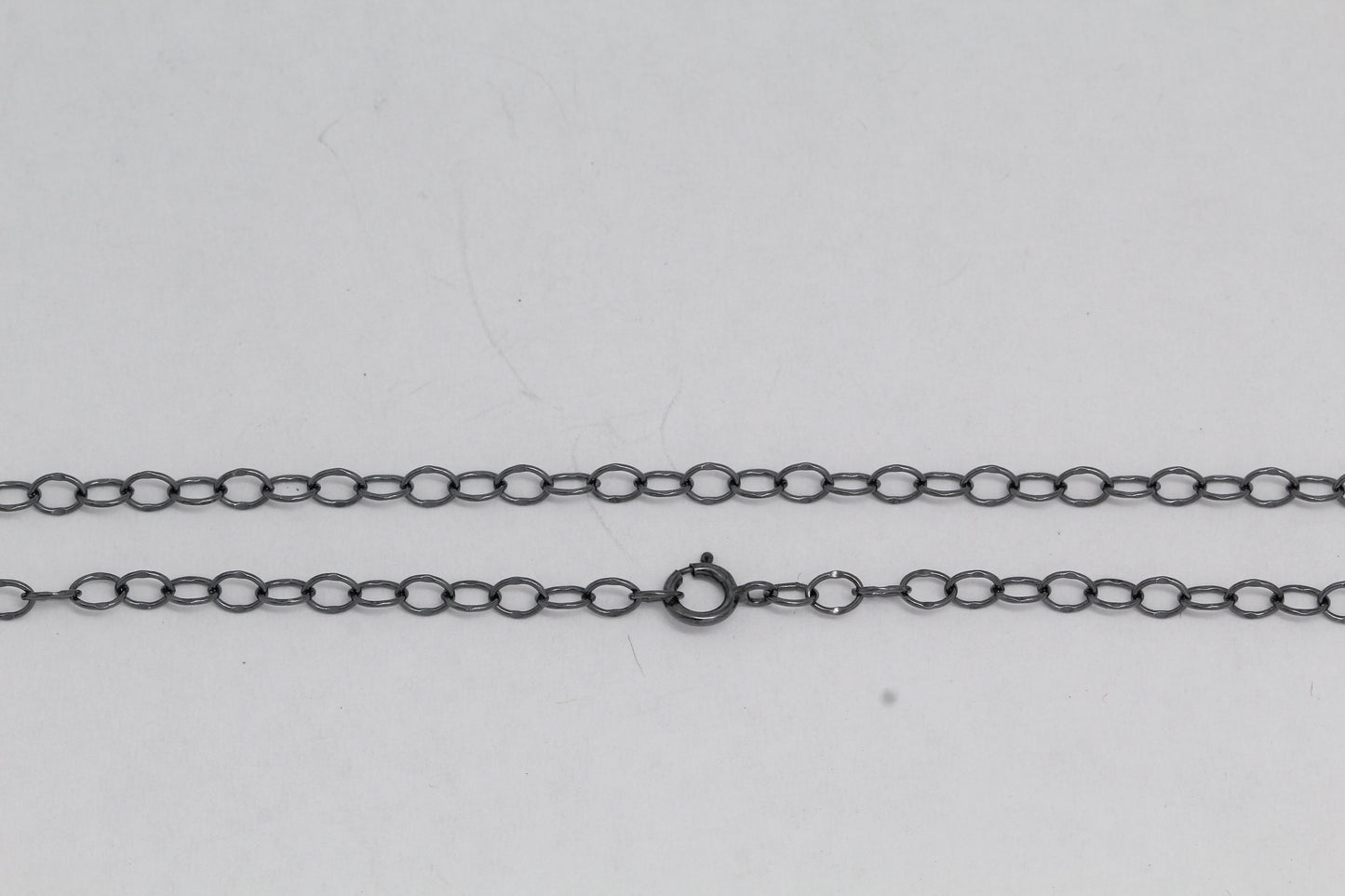 Sterling Silver Black Diamond, 2.8mm Width by 4.0mm Length, 18 Inch Cable Chain with 5.0mm Width / Length by 1.4mm Thick, Smooth Spring Ring Clasp. Quantity Per Pack: 1 Piece.