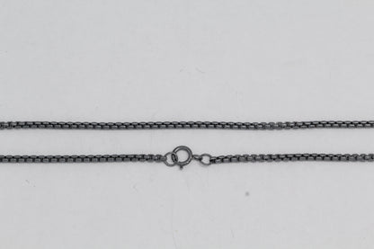 Sterling Silver Black Diamond, 1.8mm Width / Length, 18 Inch Rounded Box Chain with 6.0mm Width / Length by 1.4mm Thick, Smooth Spring Ring Clasp. Quantity Per Pack: 1 Piece.