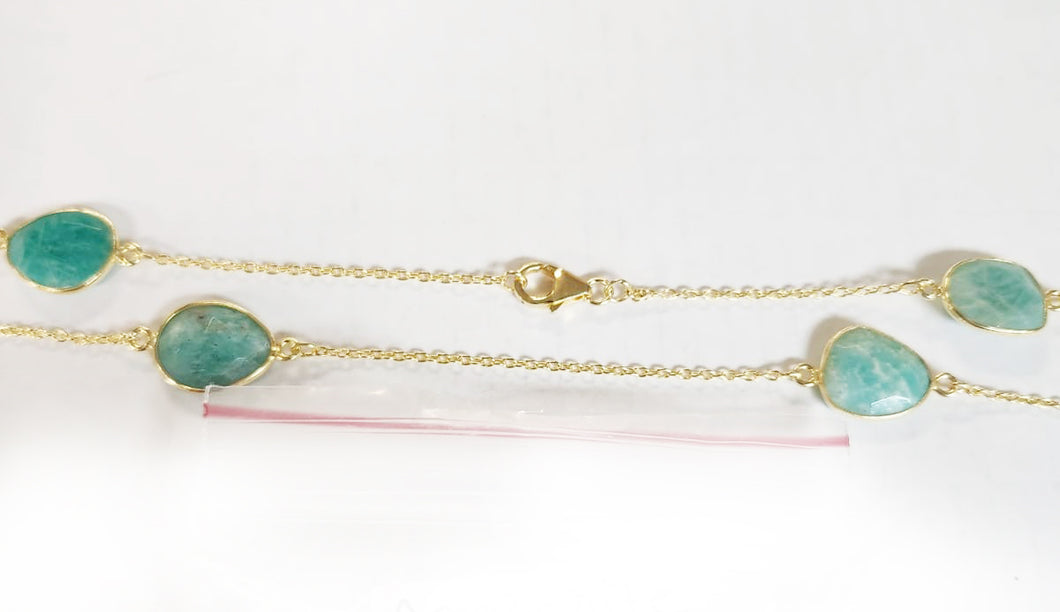 Sterling Silver Gold Plated With Amazonite Chain, Amazonite Gem Stone Chain. Quantity Per Pack: 1 Piece.