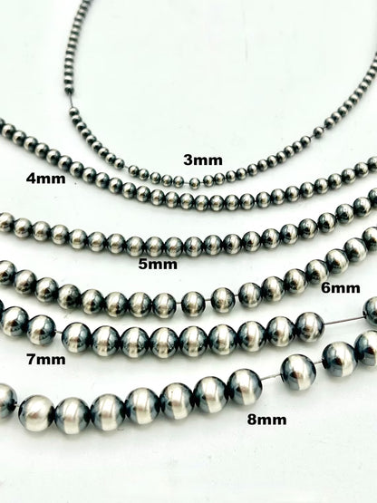 Navajo round pearl smooth  bead jewelry making Loose Navajo Pearls, Navajo Beads, Sterling Silver 2 mm To 16 mm..
