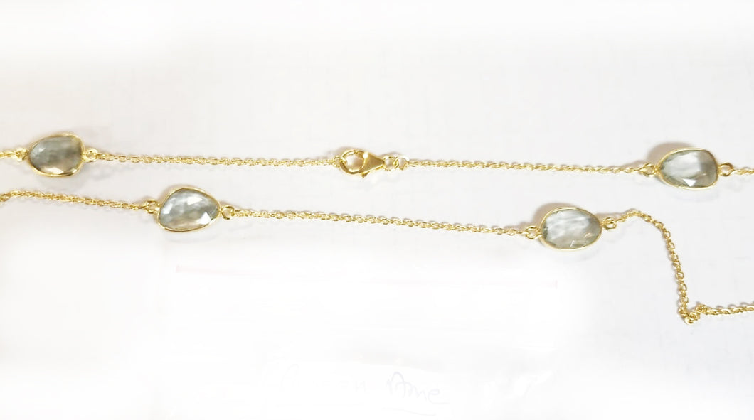 Sterling Silver Gold Plated With Green amethyst Stone Chain, Green amethyst Gem Stone Chain. Quantity Per Pack: 1 Piece.