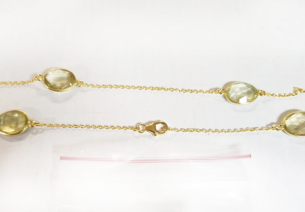 Sterling Silver Gold Plated With Lemon Quartz Stone Chain, Lemon Quartz Gem Stone Chain. Quantity Per Pack: 1 Piece.